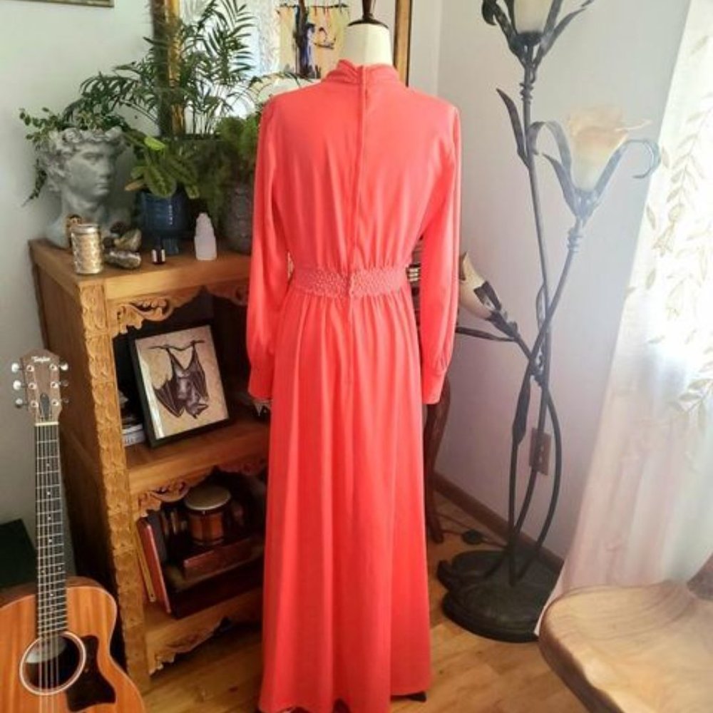 Vintage 60s Coral Goddess Maxi Dress - Picture 6 of 6
